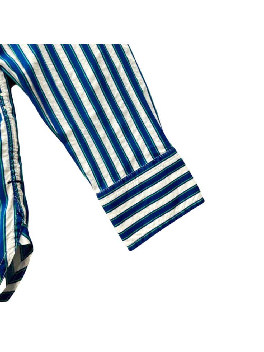 Y2K J. Crew Reimagined Blue Teal Striped Women's M Cotton Shirt Classic Preppy - Picture 11 of 13